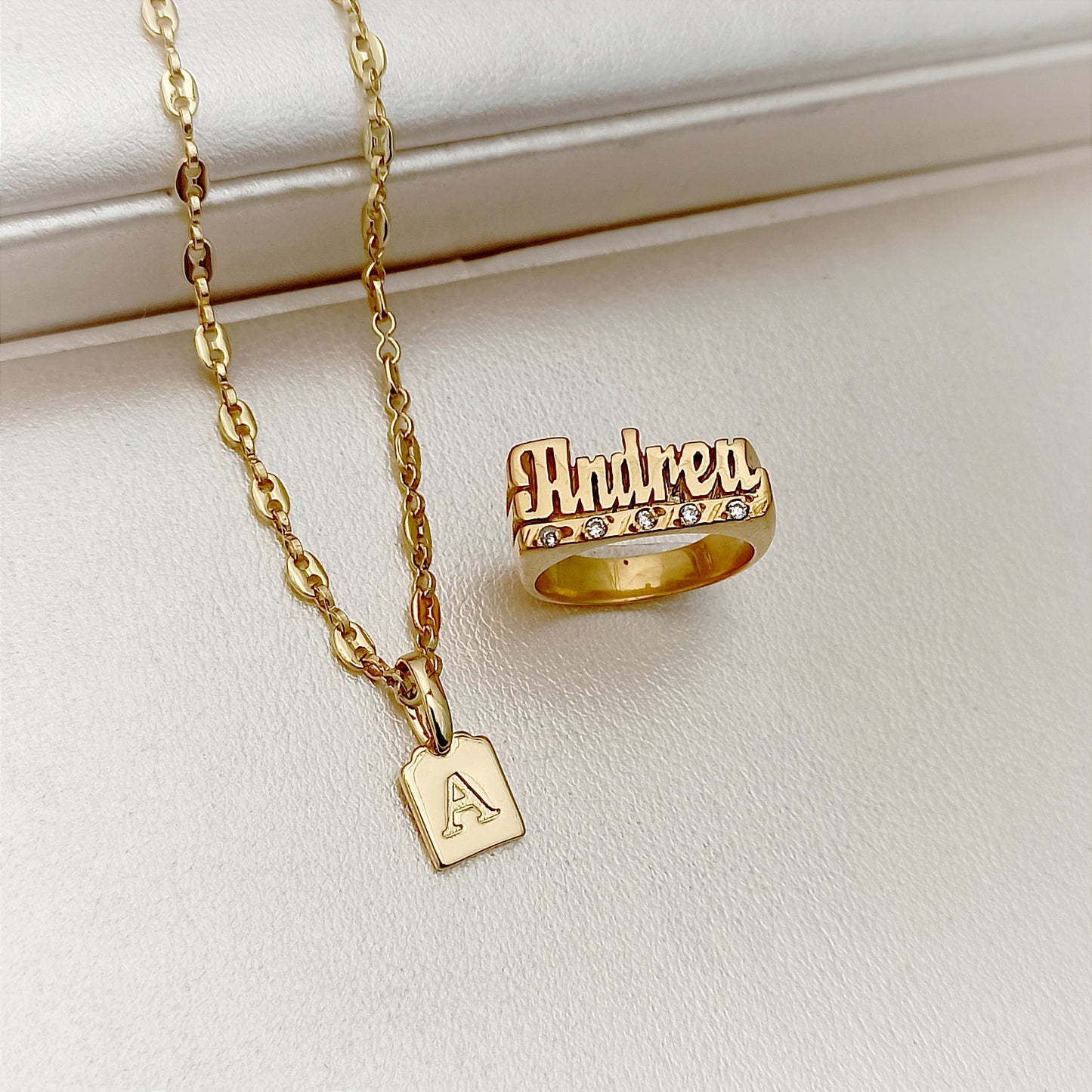 Set Cadena, dije y anillo personalizado