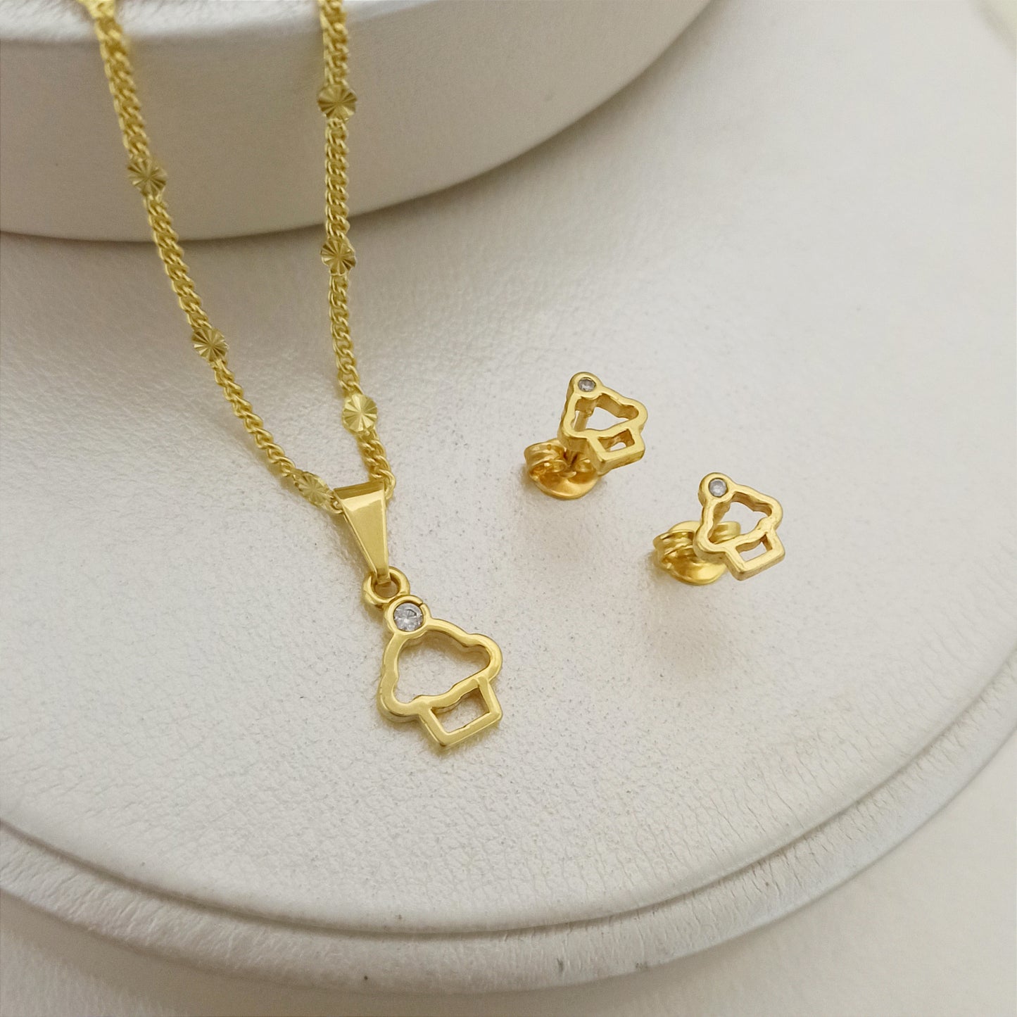 Set Cadena, Dije y topitos Cupcake Cristal