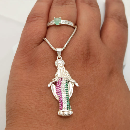 Conjunto Cadena, dije Guadalupe con Anillo Esmeralda