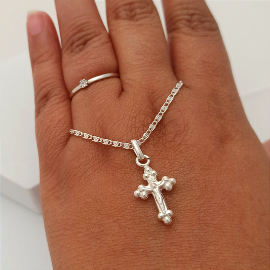 Conjunto Cadena, dije cruz trebol y anillo midi