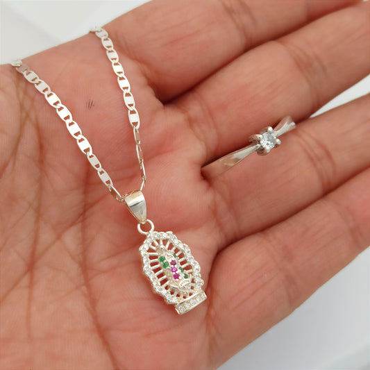 Conjunto Cadena, dije Guadalupe con Anillo Circon