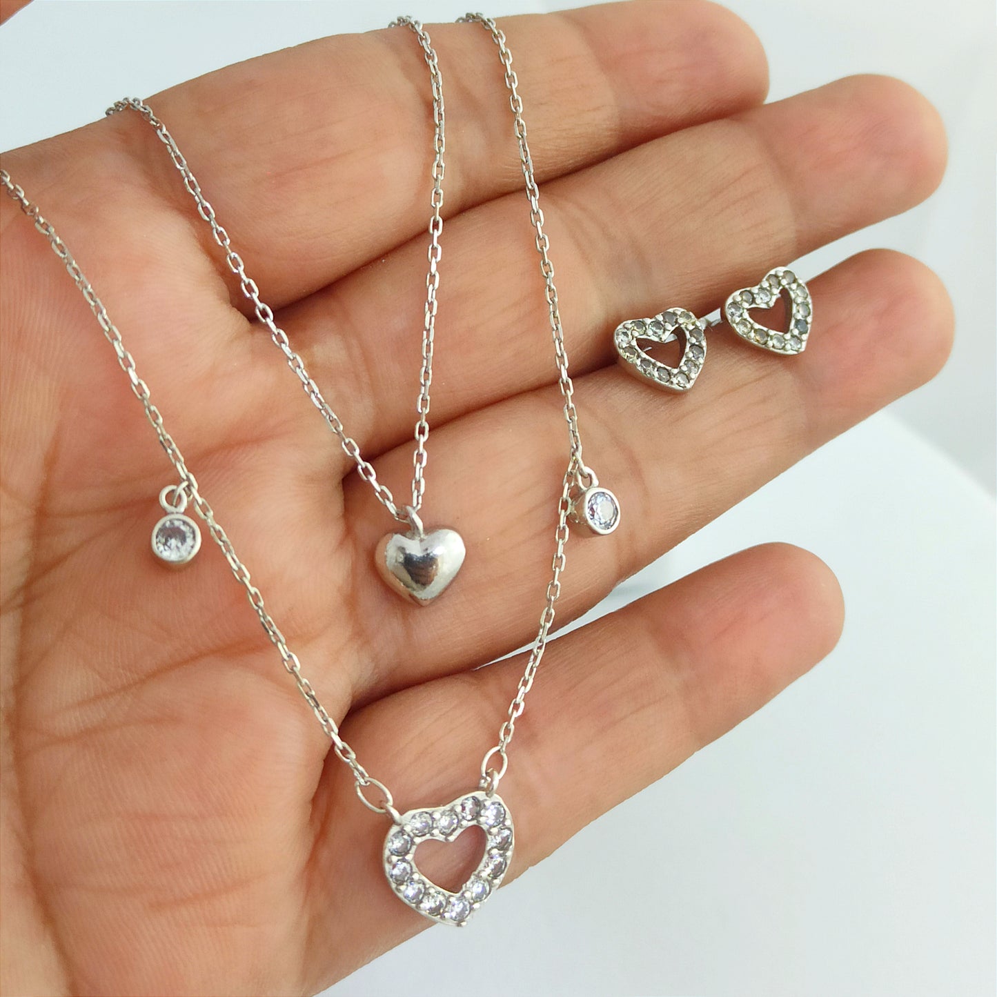 JP63902 - Conjunto Cadena dije y aretes de Corazón