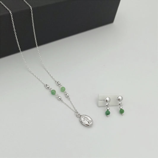 JP61002 - Conjunto Esmeralda Morralla con Cadena, Dije y Aretes