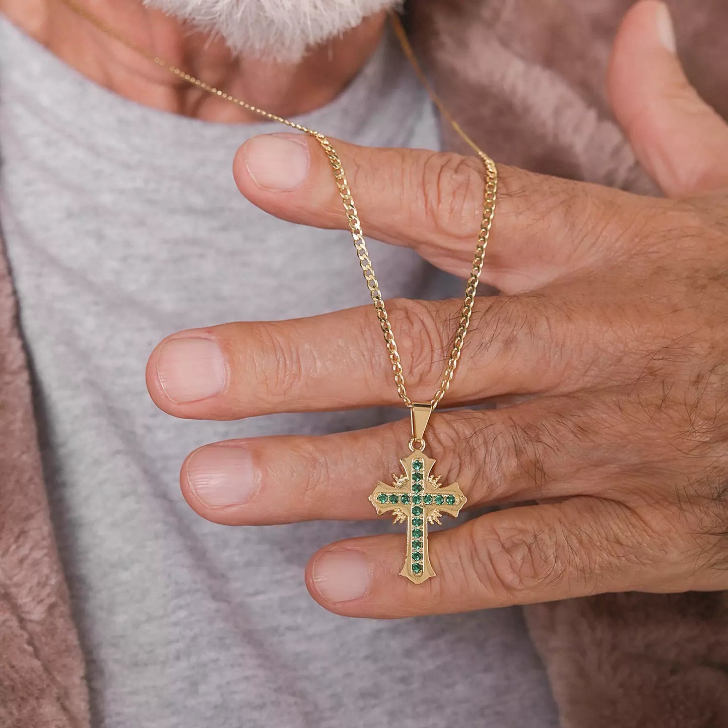 23035V - Dije Cruz Sagrada Circonias Verde