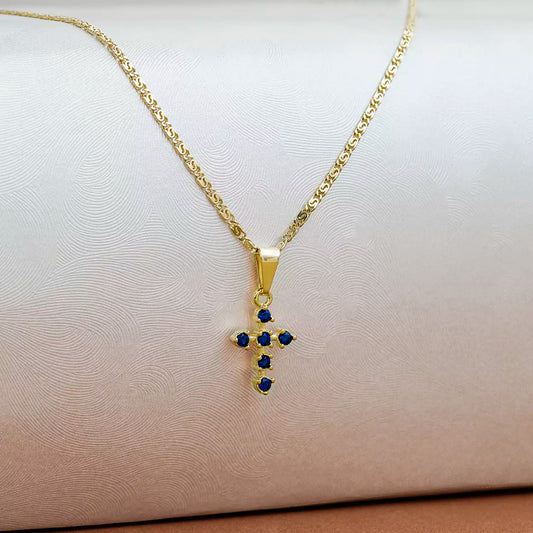 23128A - Dije Cruz 6 Circonias Azul