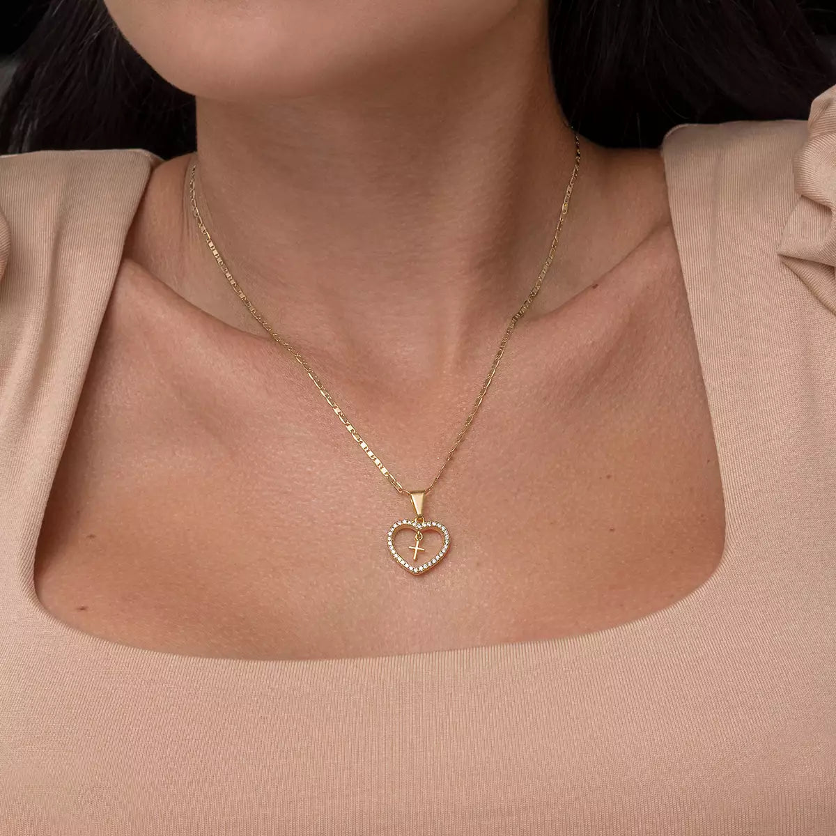 23192 - Dije Corazon Circonias + Cruz Mini