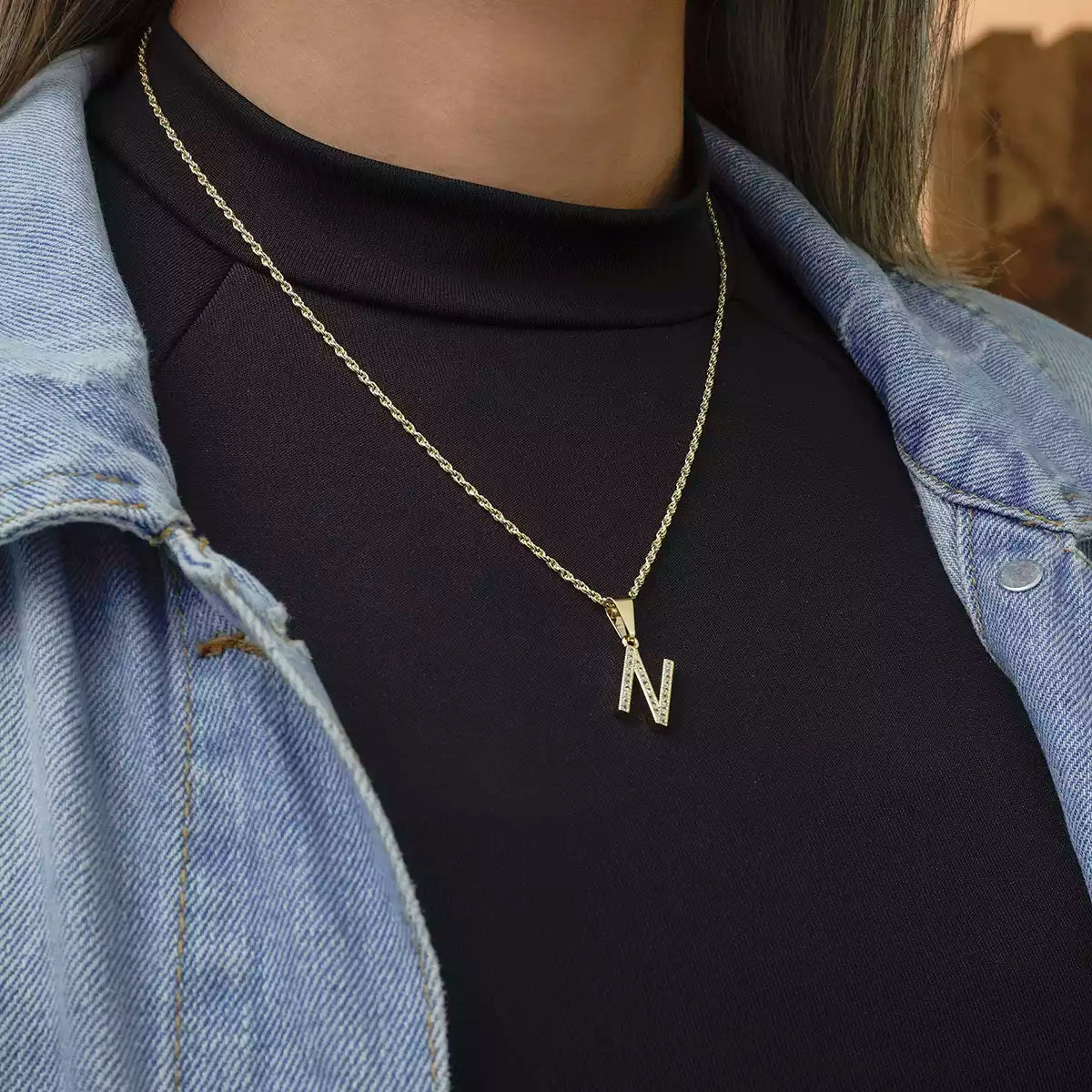 24360N - Dije Silueta Letra N Grande