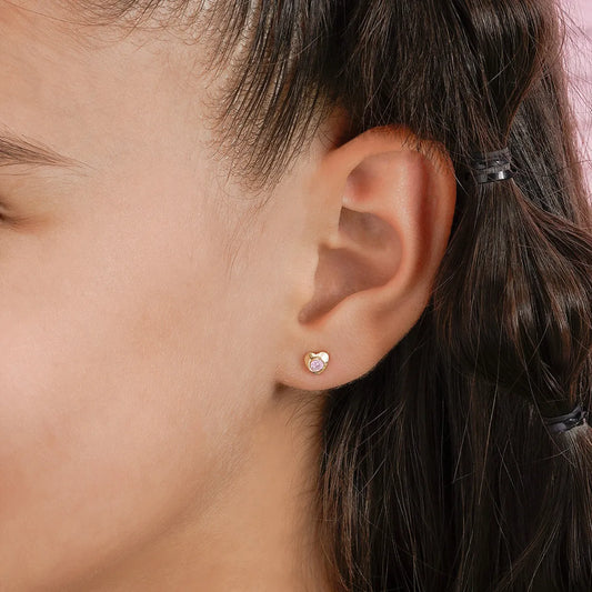 34045RS - Topitos Corazón Mini Circonia ROSA