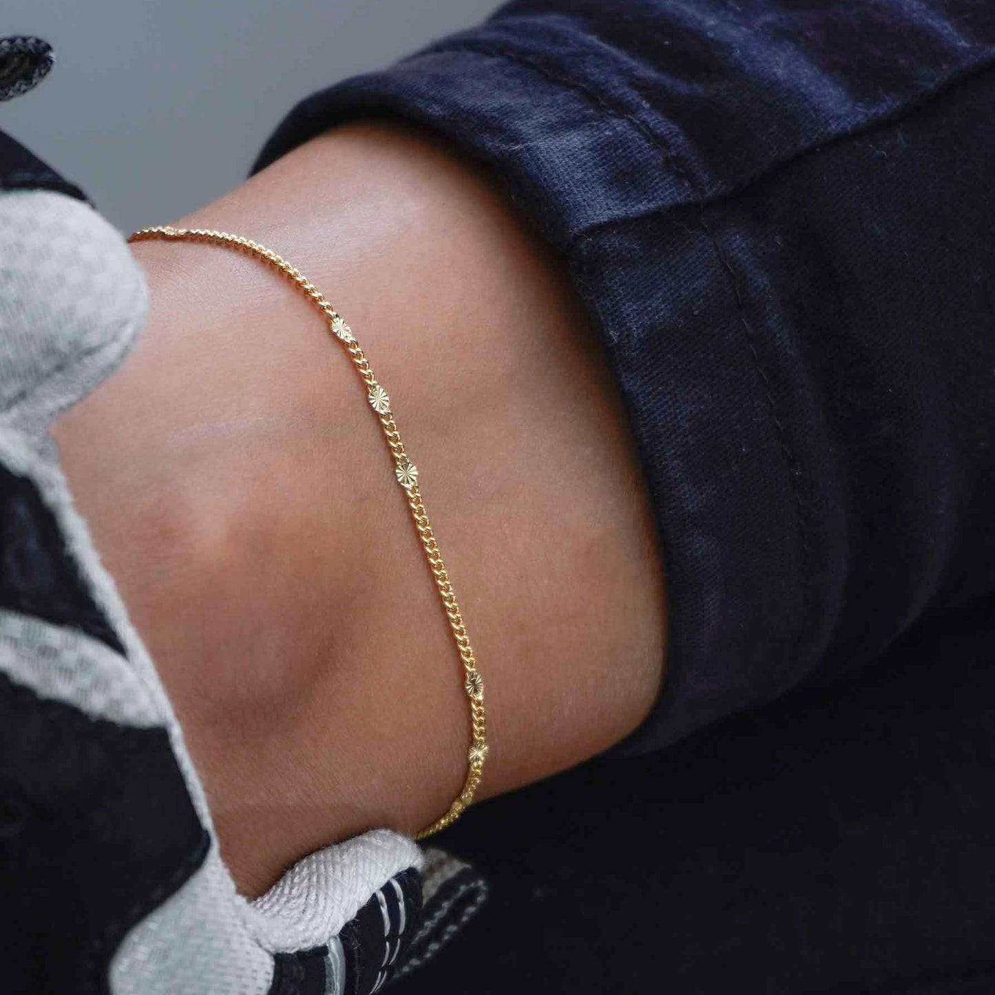 54024 - Tobillera Cubana Destello Sol 24.5Cms