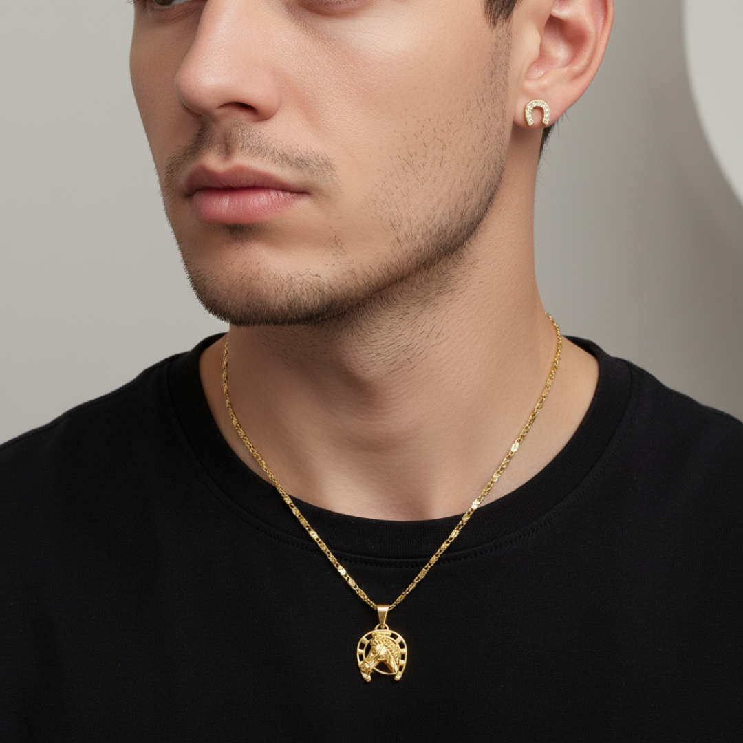 Set Silueta Caballo Cadena, Dije y Topitos