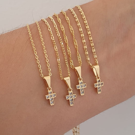 23011C - Dije Mini Cruz Con Circonias Cristal