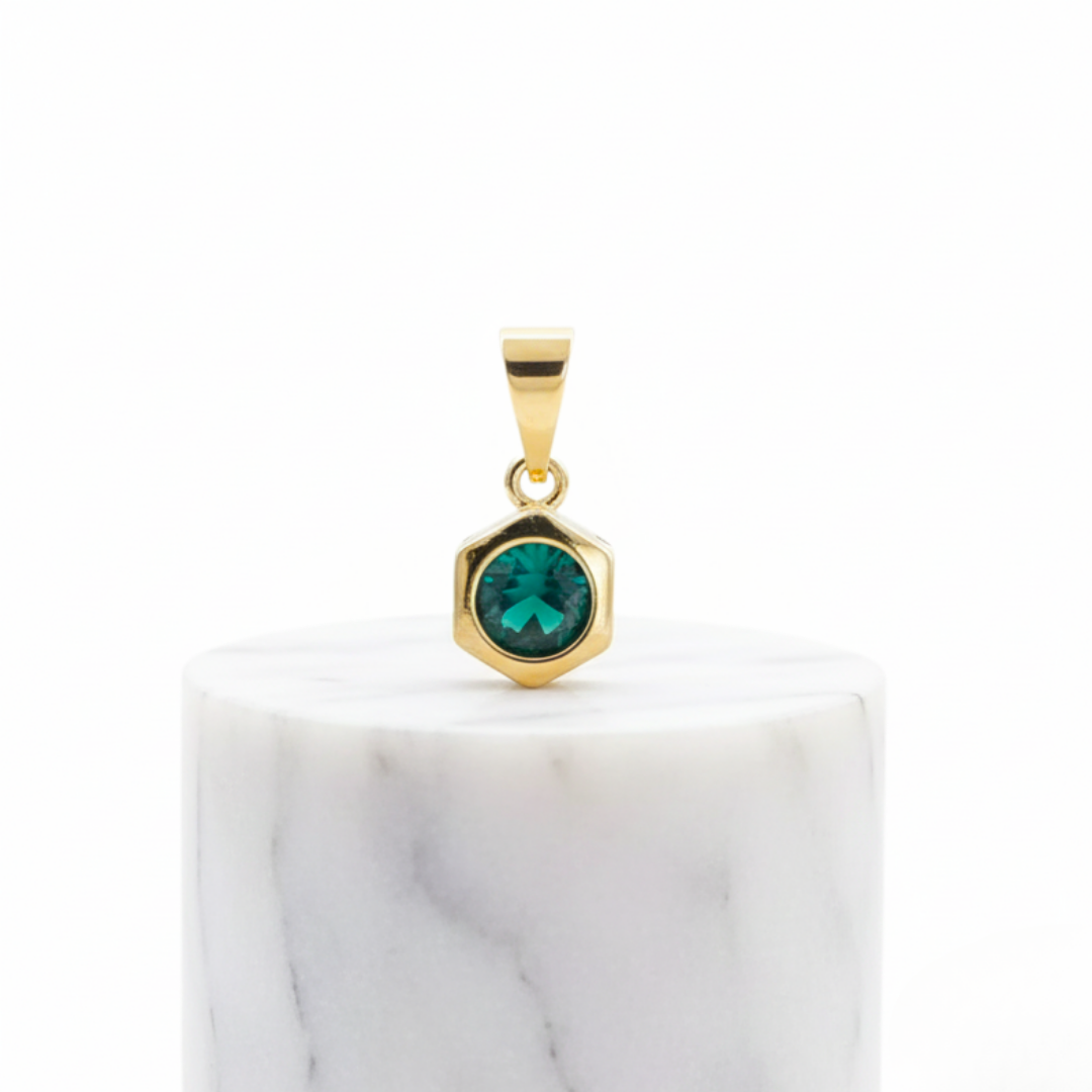 23067V - Dije Hexágono Circonia Verde