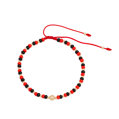 T01 - Tobillera Tejida con Balines y Mostacilla