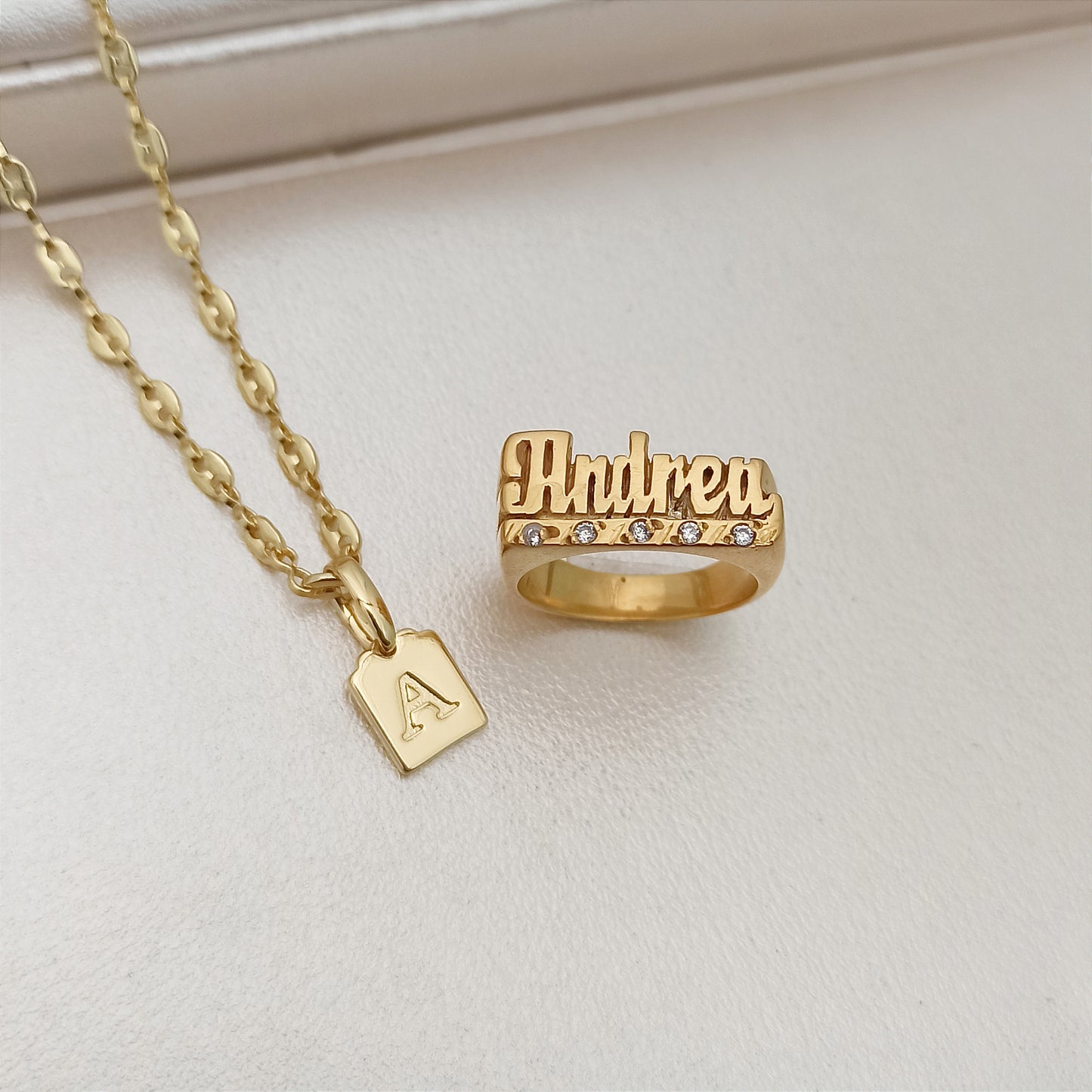 Set Cadena, dije y anillo personalizado