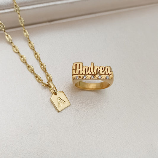 Set Cadena, dije y anillo personalizado