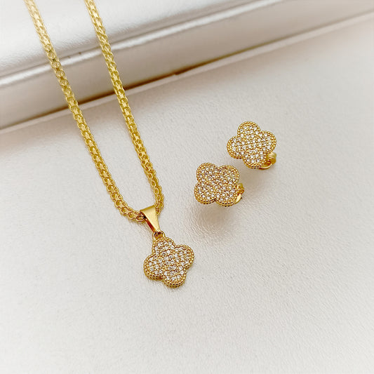 Set Cadena, dije y topitos Clover con Circonias