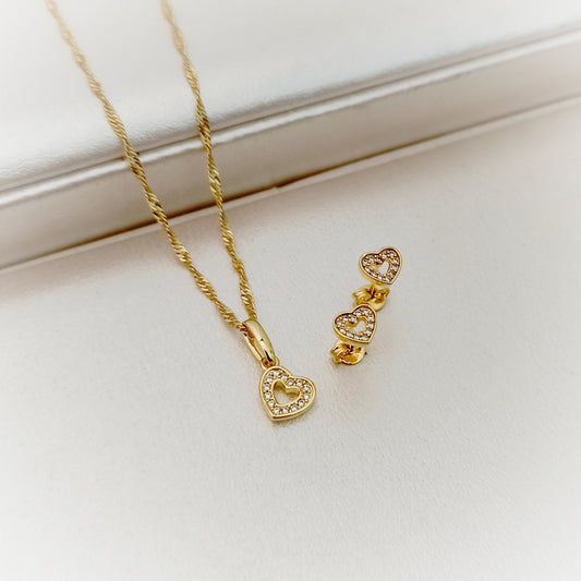 Set Cadena, dije y topitos Corazón Silueta con Circonias