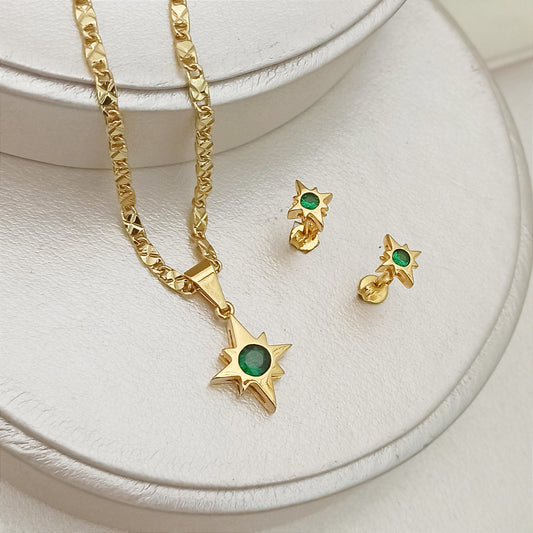 Set Cadena, dije y topitos Estrella con Circones Verdes
