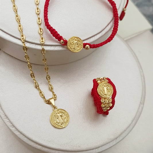 Set Cadena, Dije, Manilla y Anillo San Benito Protector