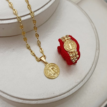 Set Cadena, Dije y Anillo Tejido Protector San Benito