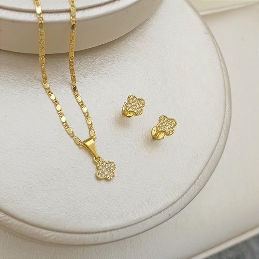 Set Cadena, dije y topitos Clover Mini con Circones