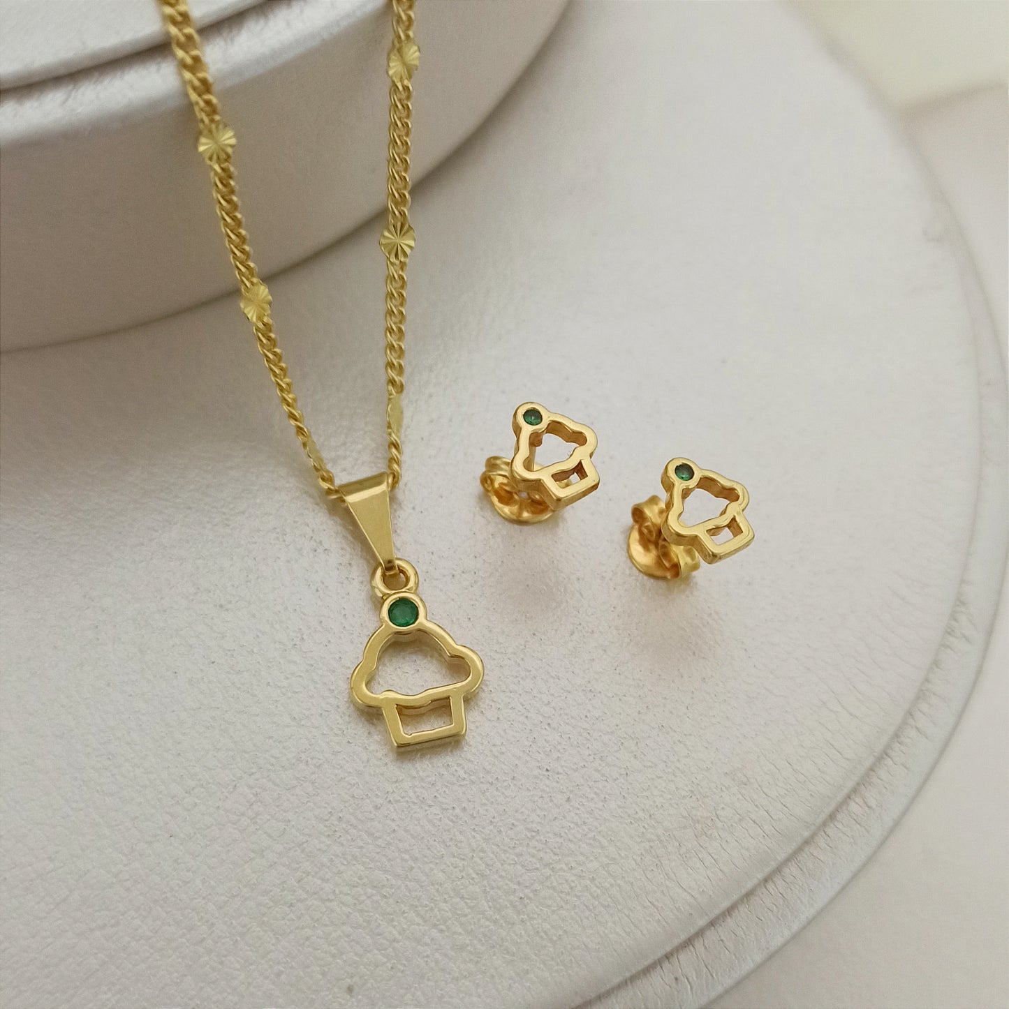 Set Cadena, Dije y topitos Cupcake Verde