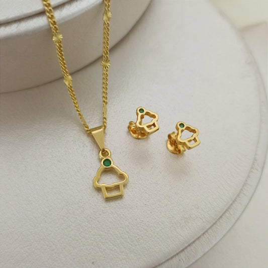 Set Cadena, Dije y topitos Cupcake Verde