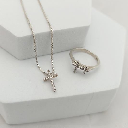 Conjunto cadena, dije y anillo Fe Brillante