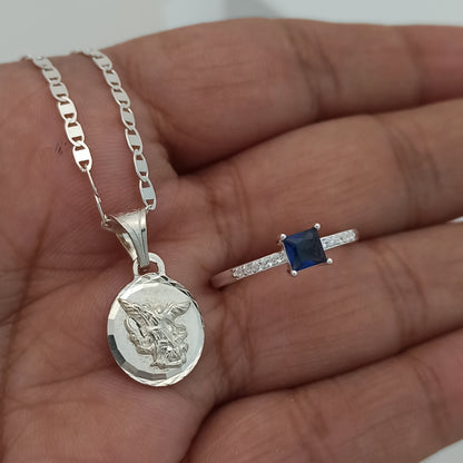 Conjunto cadena, dije San Miguel y Anillo Azul Light