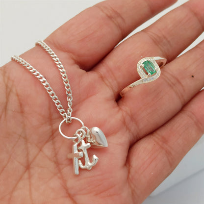 Conjunto cadena, dije y Anillo Solitario Esmeralda