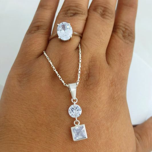 Conjunto Cadena, dije circones colgantes y anillo Oval
