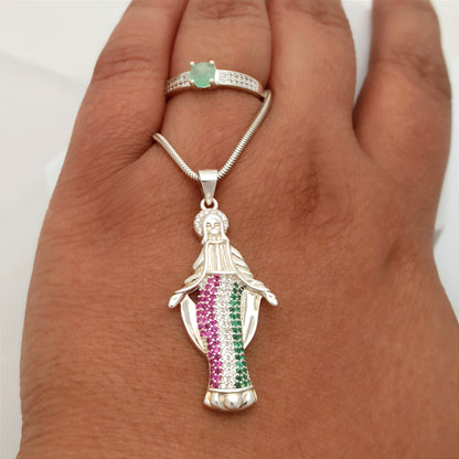 Conjunto Cadena, dije Guadalupe con Anillo Esmeralda