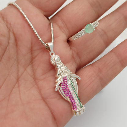 Conjunto Cadena, dije Guadalupe con Anillo Esmeralda