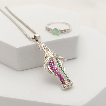 Conjunto Cadena, dije Guadalupe con Anillo Esmeralda