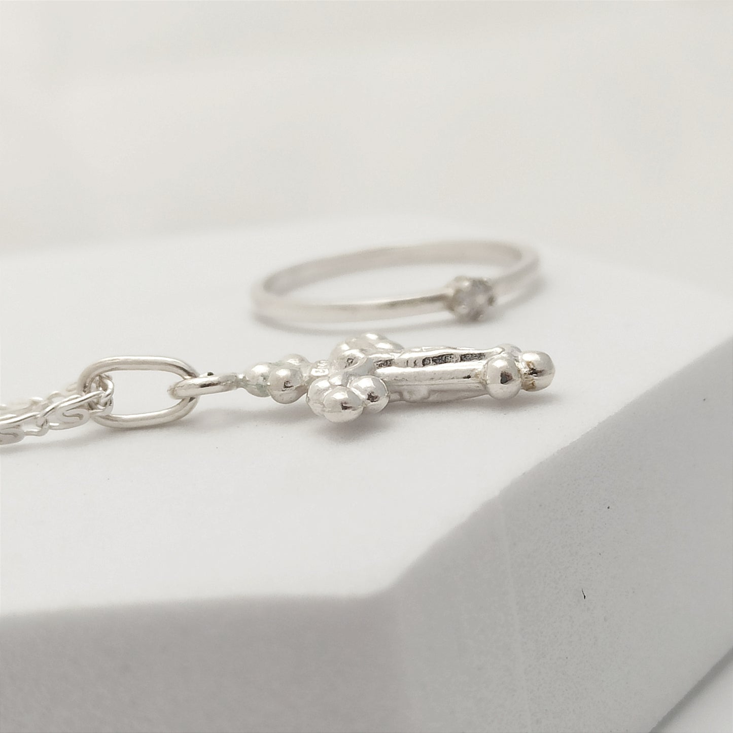 Conjunto Cadena, dije cruz trebol y anillo midi