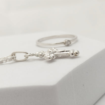 Conjunto Cadena, dije cruz trebol y anillo midi