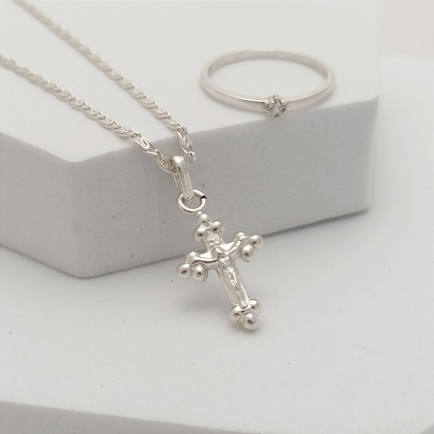 Conjunto Cadena, dije cruz trebol y anillo midi