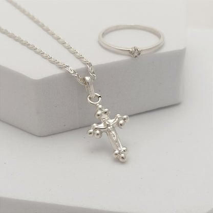 Conjunto Cadena, dije cruz trebol y anillo midi