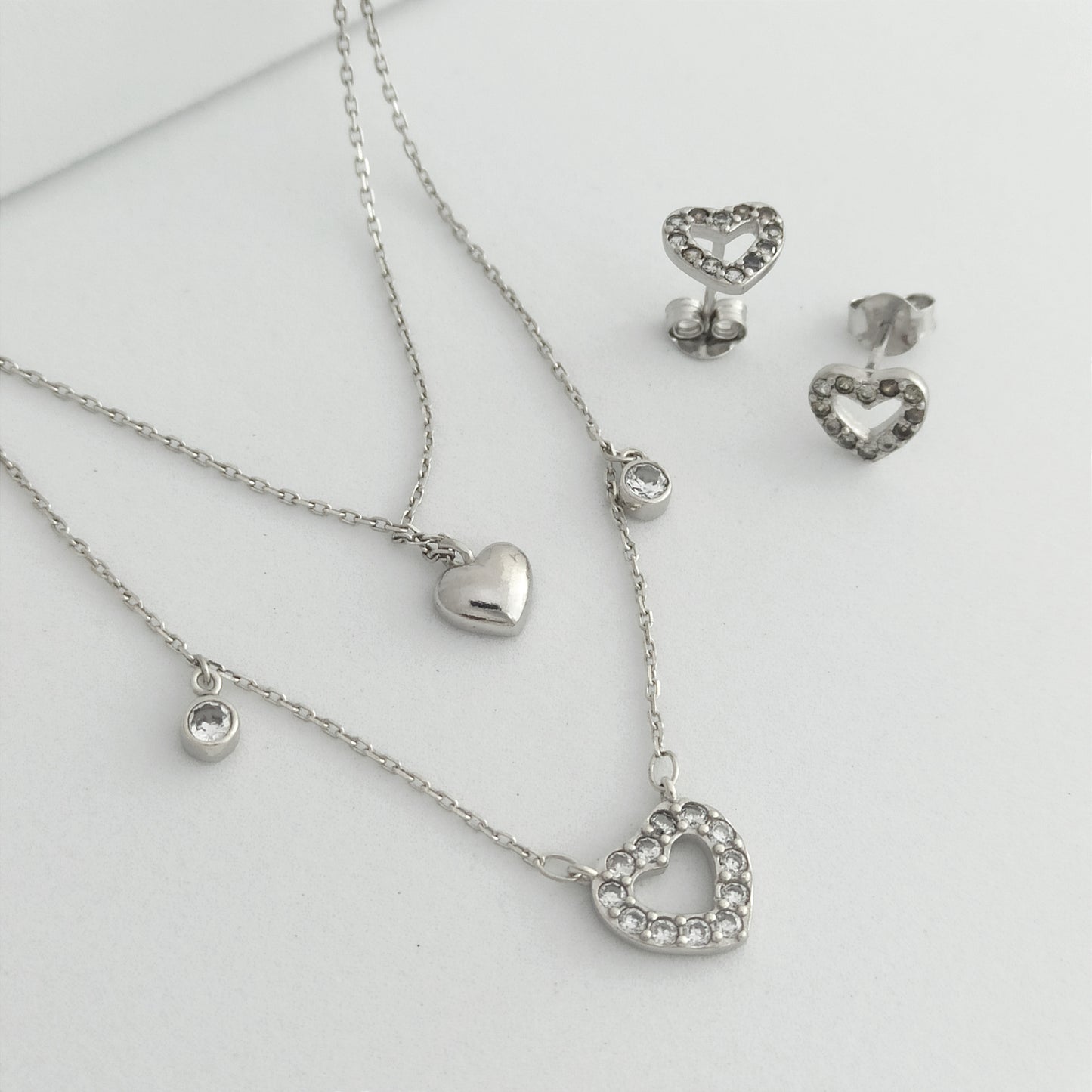 JP63902 - Conjunto Cadena dije y aretes de Corazón