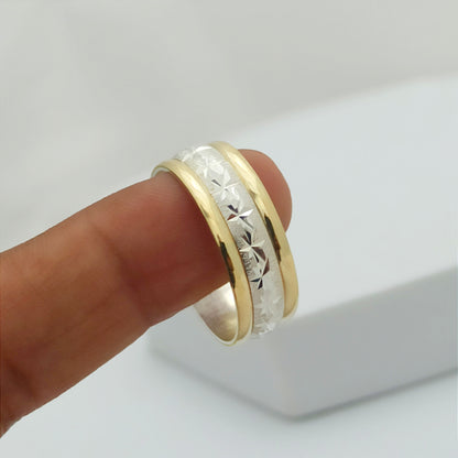 Argolla Grabado Estrella Plata y Oro