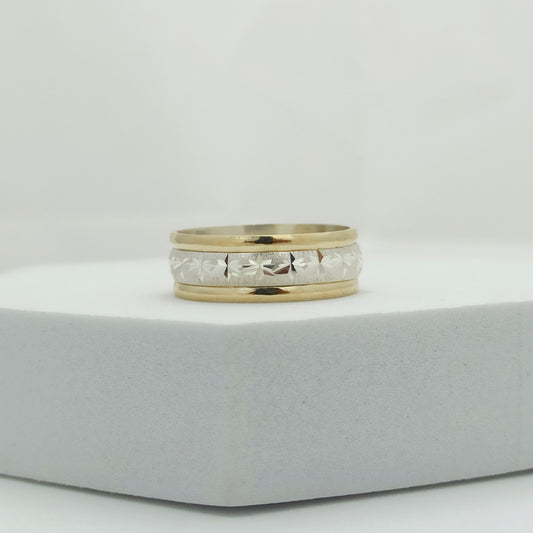 Argolla Grabado Estrella Plata y Oro