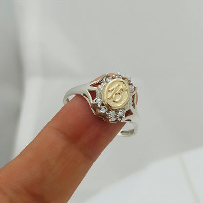 Conjunto Quinceañera cadena, dije, aretes y anillo