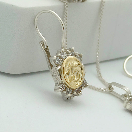 Conjunto Quinceañera cadena, dije, aretes y anillo