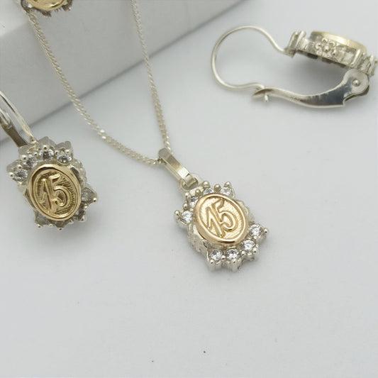 Conjunto Quinceañera cadena, dije, aretes y anillo