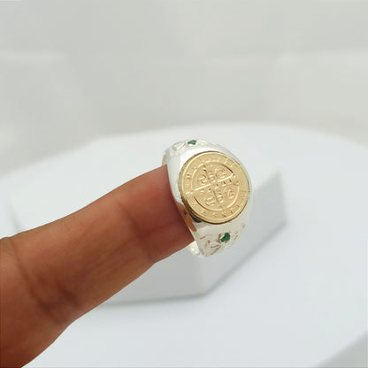 Anillo San Benito con Cirones en Plata y Oro