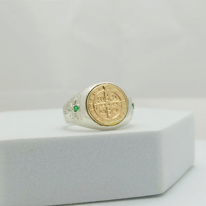 Anillo San Benito con Cirones en Plata y Oro
