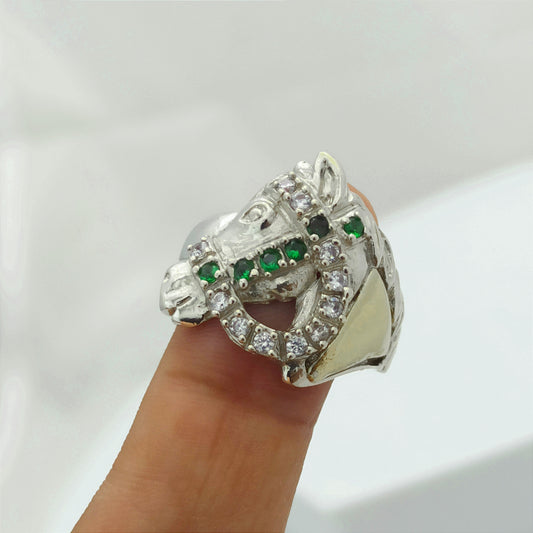 Anillo Siluera de Caballo en Plata y Oro con Circones