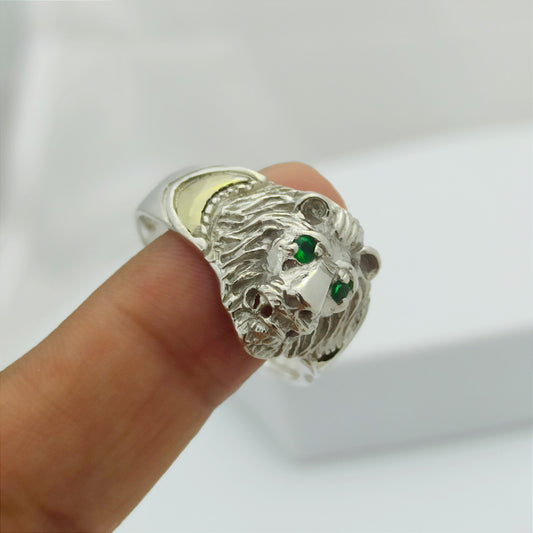 Anillo Cabeza de León en Plata y Oro