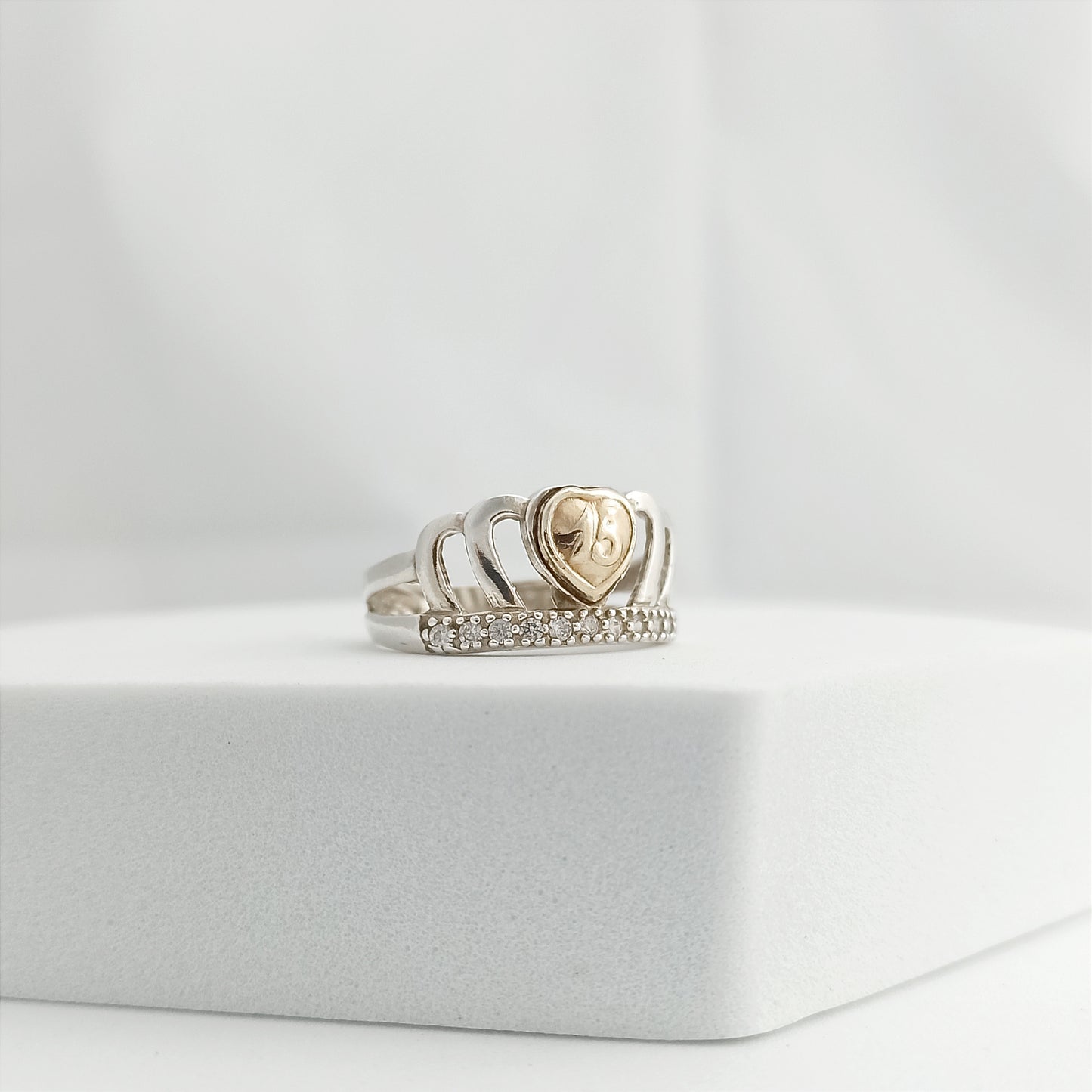 Anillo Corona y Corazon de 15