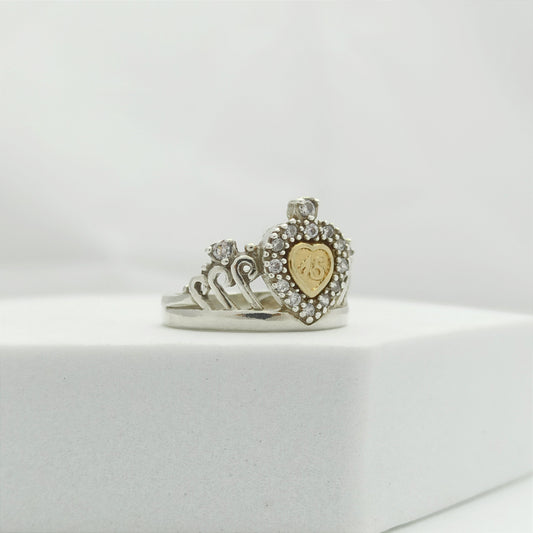Anillo Corona y Corazon en Circones